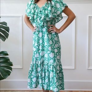 Beautiful Mille block print dress in green zinnia size small